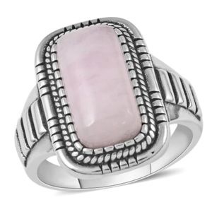 Marropino Morganite Cushion Ring in Black Oxidized Silvertone (Size 8.0)